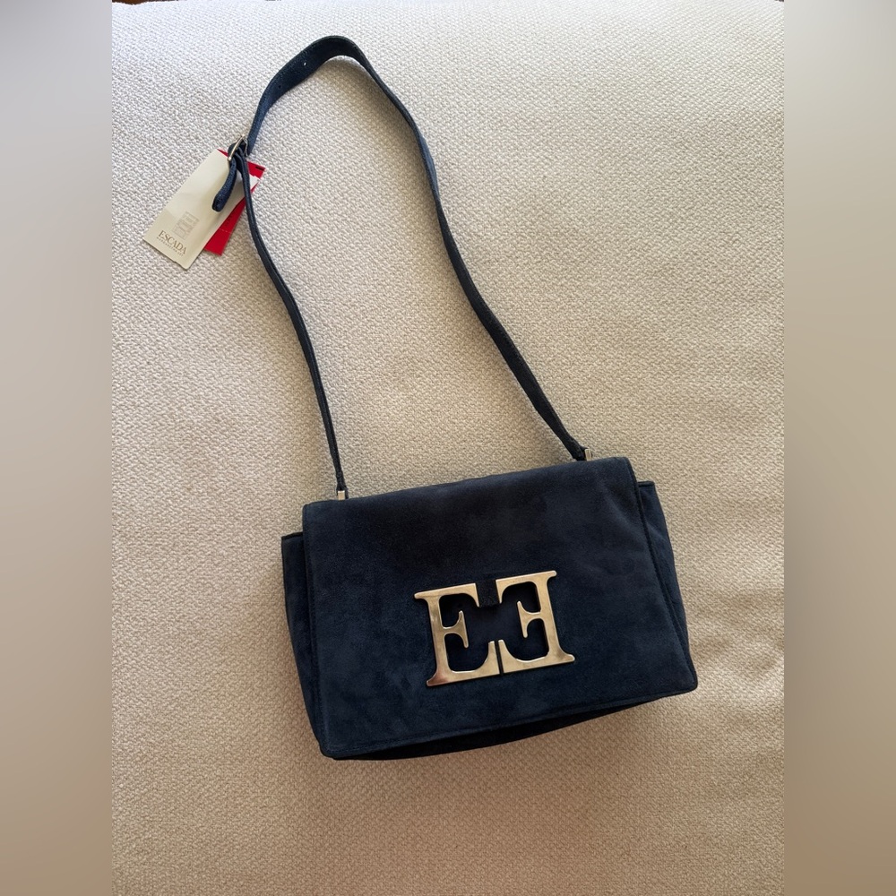 Escada Vintage Navy Suede Shoulder Bag - Picture 3 of 14